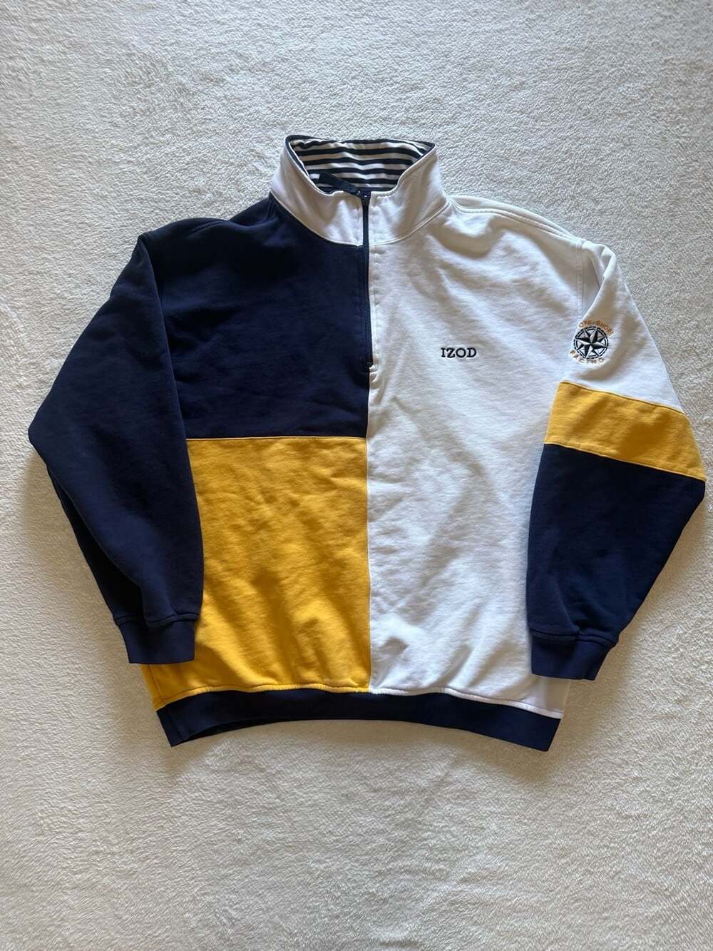 Vintage Izod Off-Shore Racing Colorblock Quarter-Zip Sweatshirt Size Large